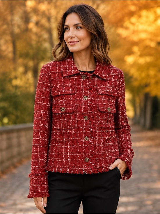 Sugarlips Jackets & Blazers - Sugarlips Red Tweed Fringe-Trim Button Jacket NWT Size L